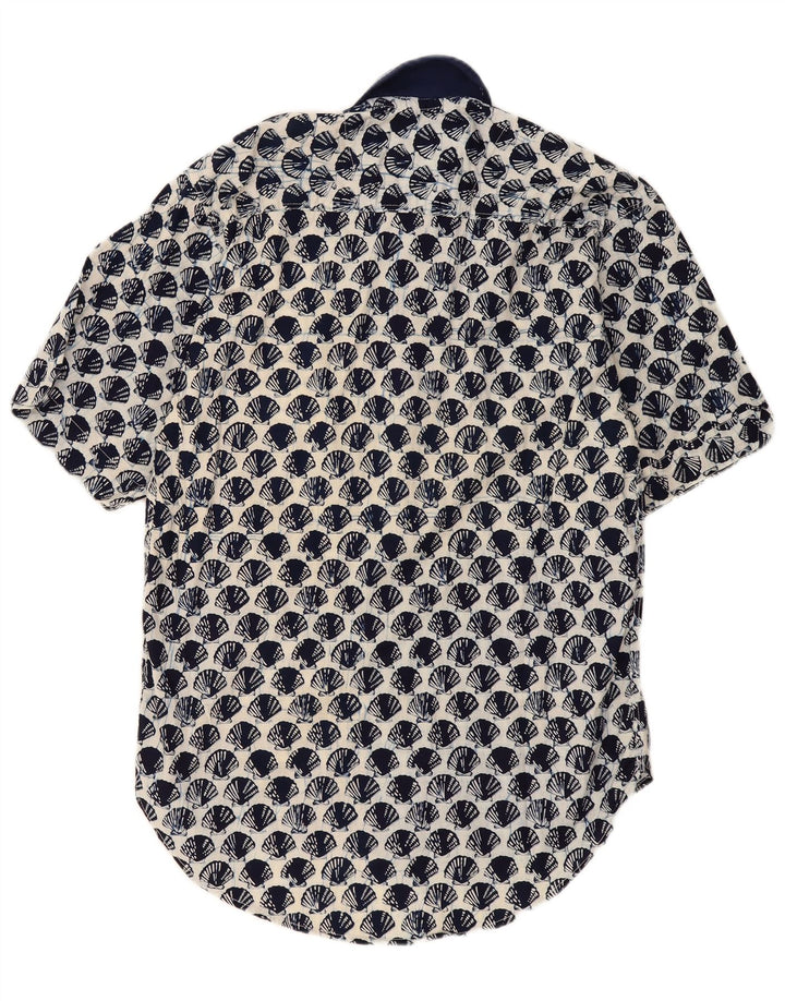 Vintage hombres patrón abstracto camisa de manga corta grande algodón azul marino