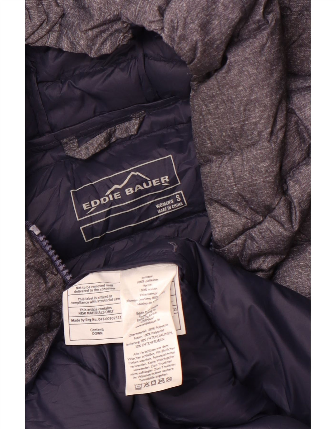 EDDIE BAUER Abrigo acolchado con capucha para mujer UK 10 Small Azul marino Poliéster