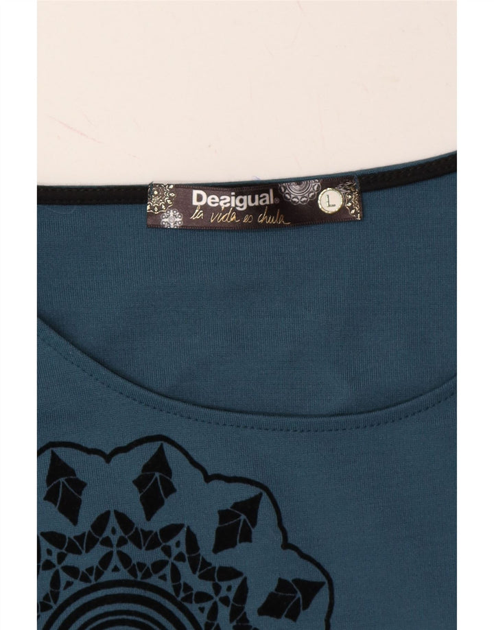 DESIGUAL Womens Graphic Sheath Dress UK 14 Large Blue Vintage Desigual and Second-Hand Desigual from Messina Hembry 