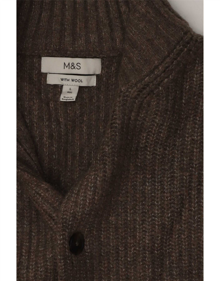 Marks & Spencer Suéter tipo cárdigan para hombre de lana moteada marrón grande