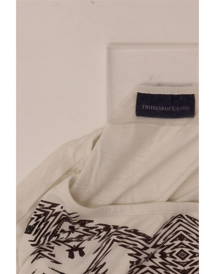 TRUSSARDI JEANS Camiseta gráfica para mujer Top UK 44 Grande Blanco Geométrico