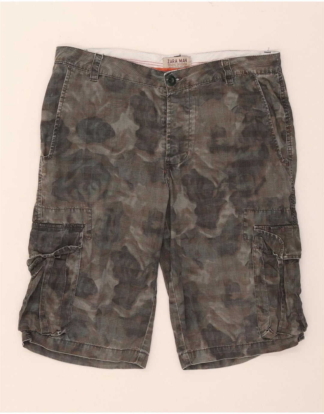 Zara Mens Cargo Shorts EU 40 Medium W31 Caqui Algodón