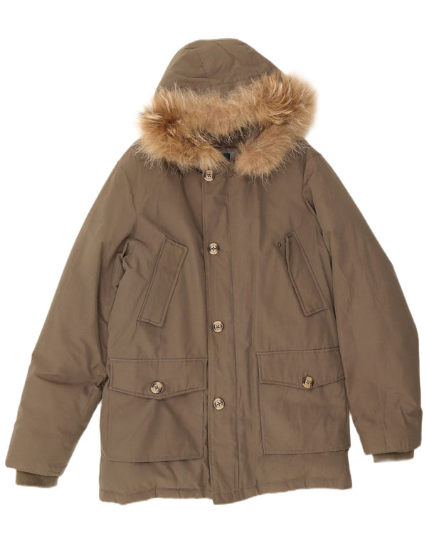 Chaqueta parka canadiense con capucha para hombre UK 40 Large Khaki Cotton