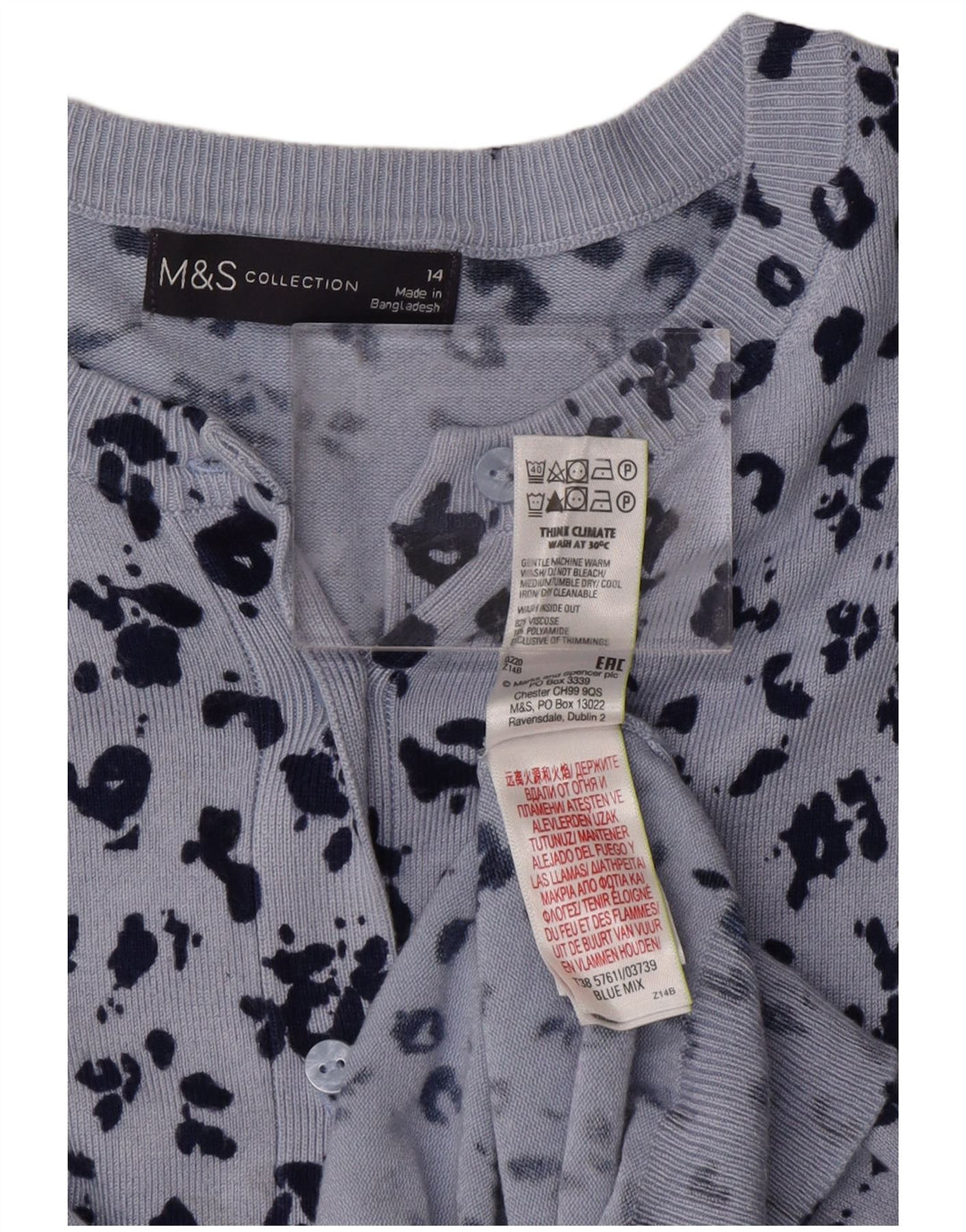 MARKS & SPENCER Suéter tipo cárdigan para mujer Reino Unido 44 Azul medio Estampado animal