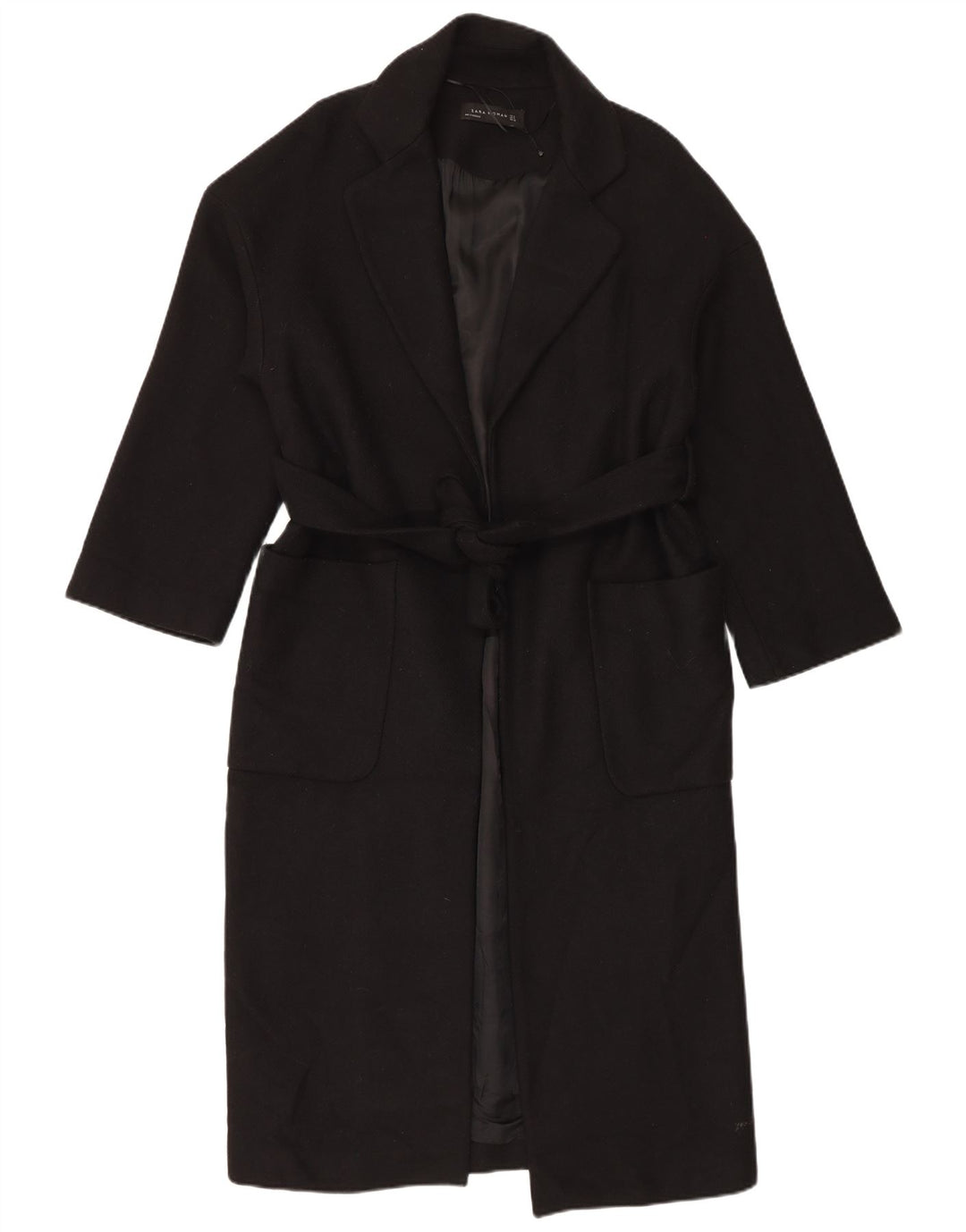 Zara Mujer Abrigo Extragrande UK 10 Small Lana Negra