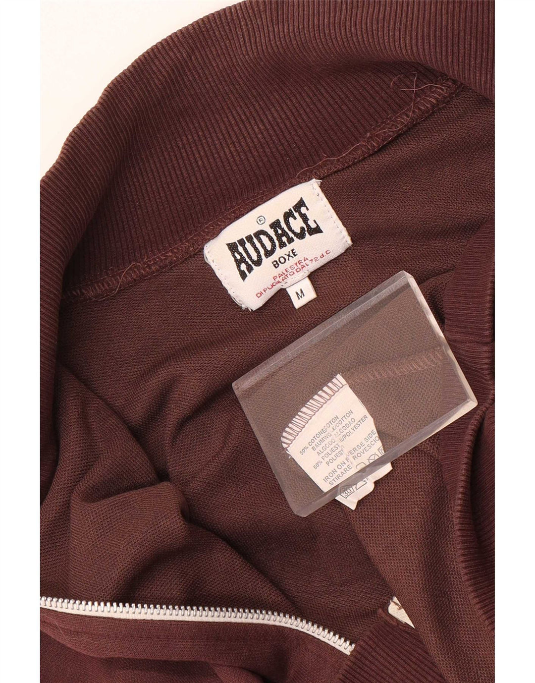 Vintage hombres gráfico chándal top chaqueta medio marrón algodón