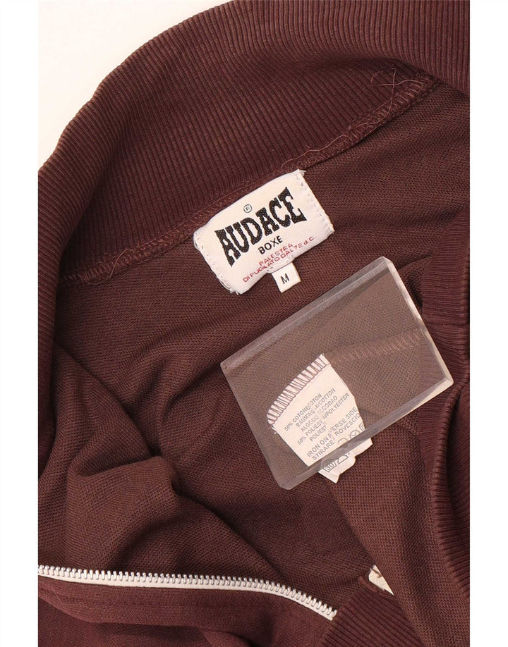 Vintage hombres gráfico chándal top chaqueta medio marrón algodón