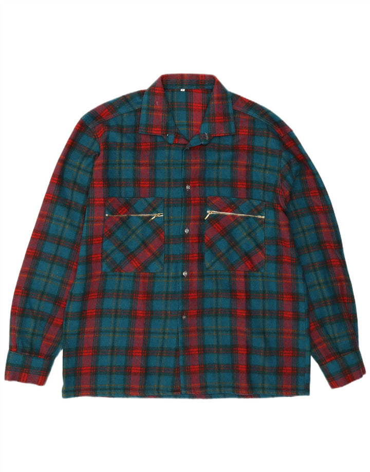 Vintage hombres a cuadros camisa de franela grande cuadros verdes