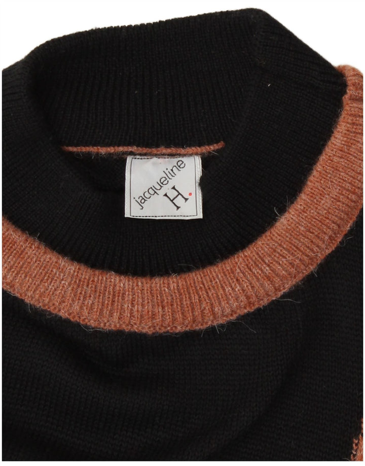 Vintage mujer tortuga cuello jersey suéter EU 40 medio negro retro