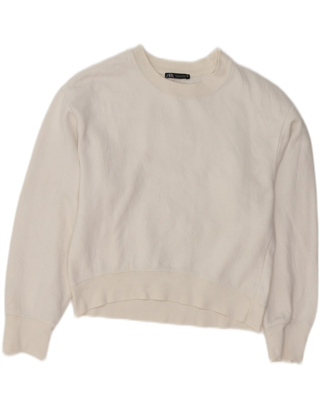 ZARA Mujer Oversize Crop Sudadera Jumper UK 10 Small Blanco Algodón