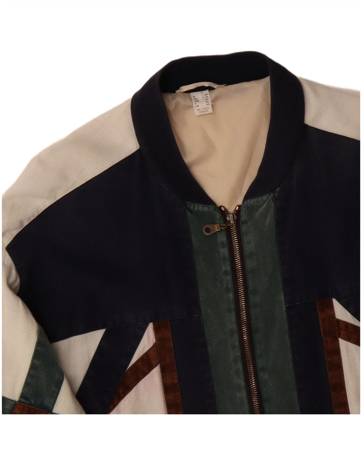 VINTAGE Chaqueta bomber holgada para hombre Reino Unido 36 Pequeño bloque de color blanco apagado