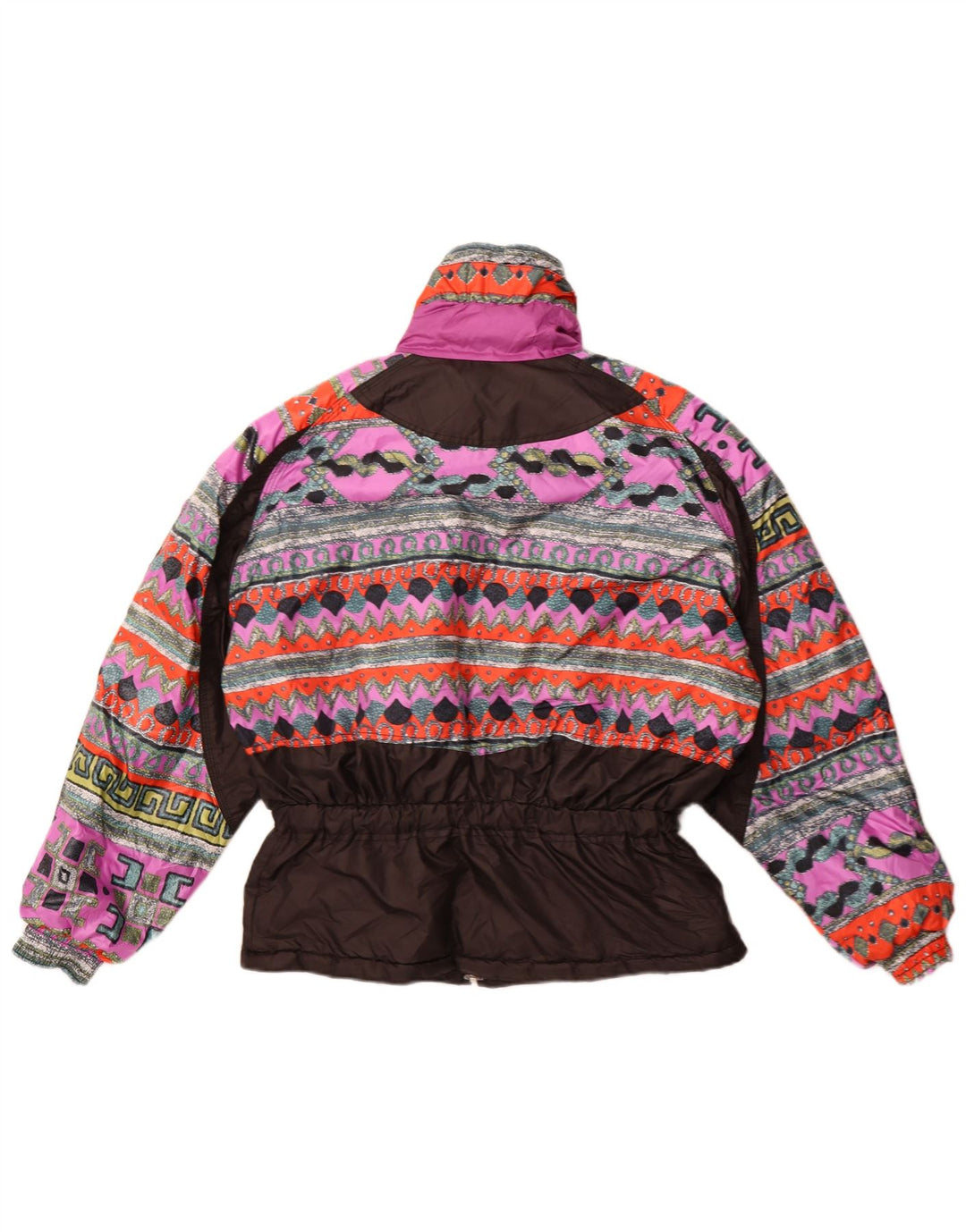 Vintage mujer cortavientos chaqueta EU 42 poliéster geométrico negro grande