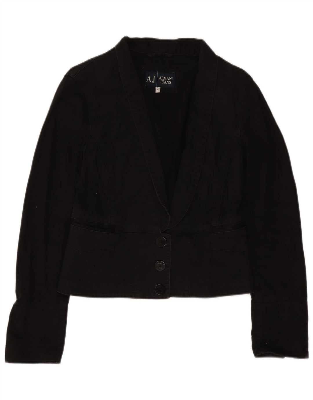 Armani Jeans Chaqueta tipo blazer corta con 3 botones para mujer IT 44 Algodón negro mediano