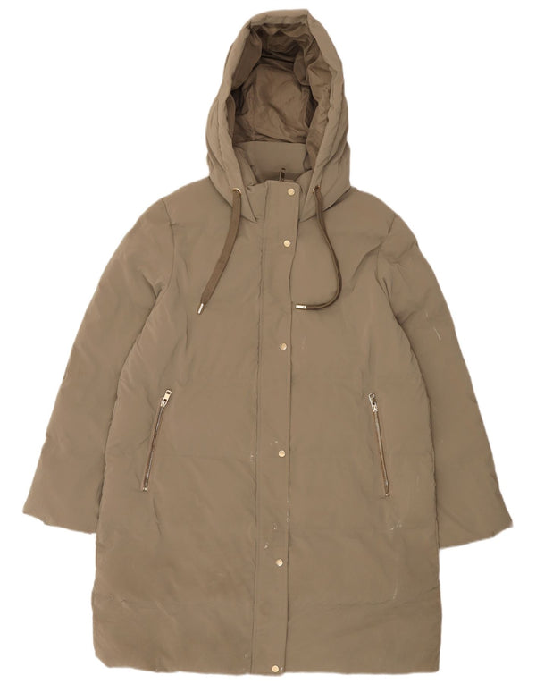 Zara Mujer Abrigo Acolchado Con Capucha ES 40 XL Poliéster Caqui