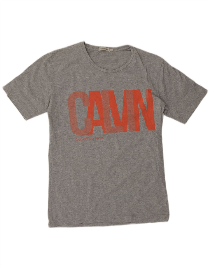 Calvin Klein Jeans Camiseta gráfica para hombre Top de algodón moteado gris medio