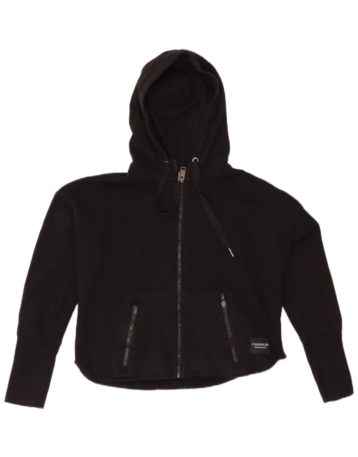 CALVIN KLEIN Womens Oversized Graphic Zip Hoodie Sweater UK 10 Small Black