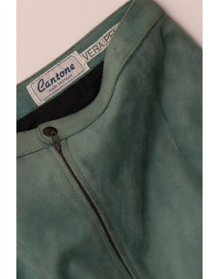 Falda de ante vintage para mujer W26 cuero azul pequeño