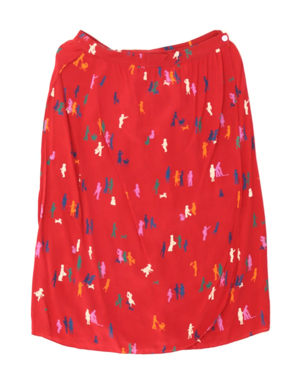 VINTAGE Womens Abstract Pattern Straight Skirt W34 Large Red Silk
