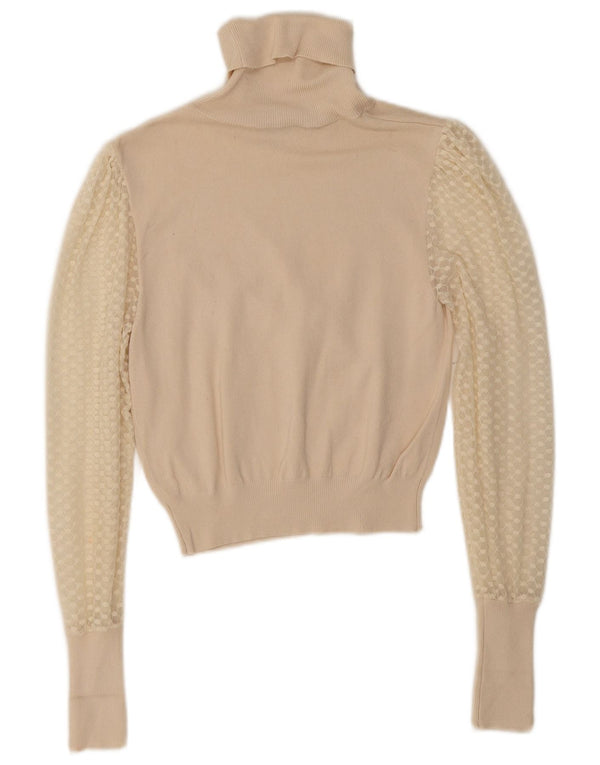 Zara Mujer Crop Roll Neck Jumper Sweater UK 8 Small Beige