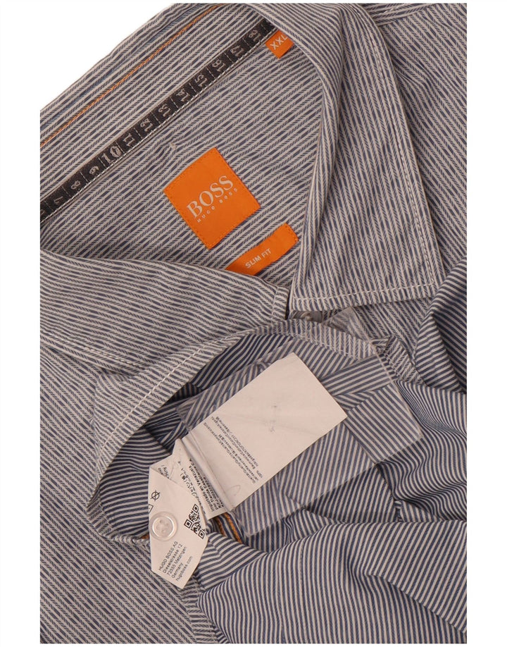Camisa Hugo Boss Hombre Slim Fit 2XL Algodón A Rayas Azul