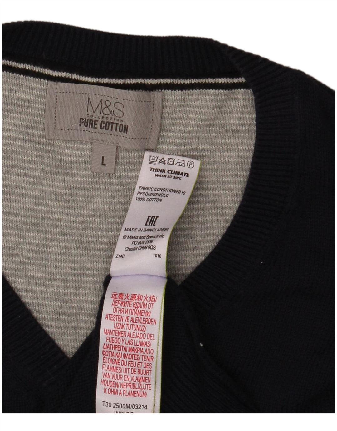 Marks & Spencer - Jersey con cuello en V para hombre, talla grande, algodón azul marino