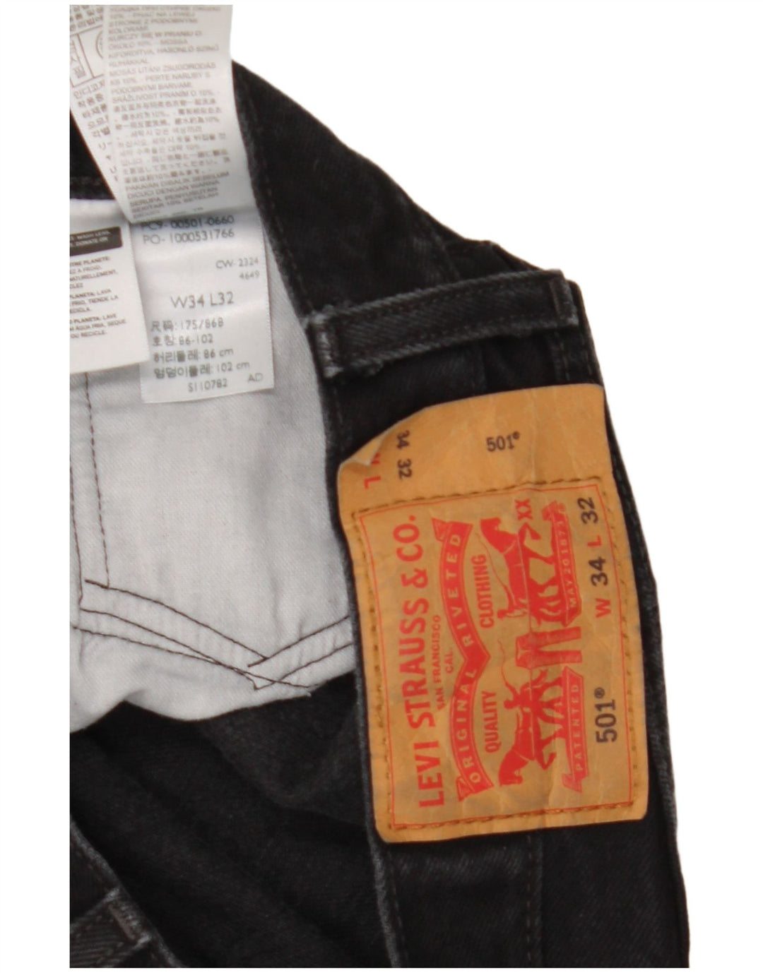 Levi's Vaqueros rectos 501 para hombre W34 L32 Algodón negro