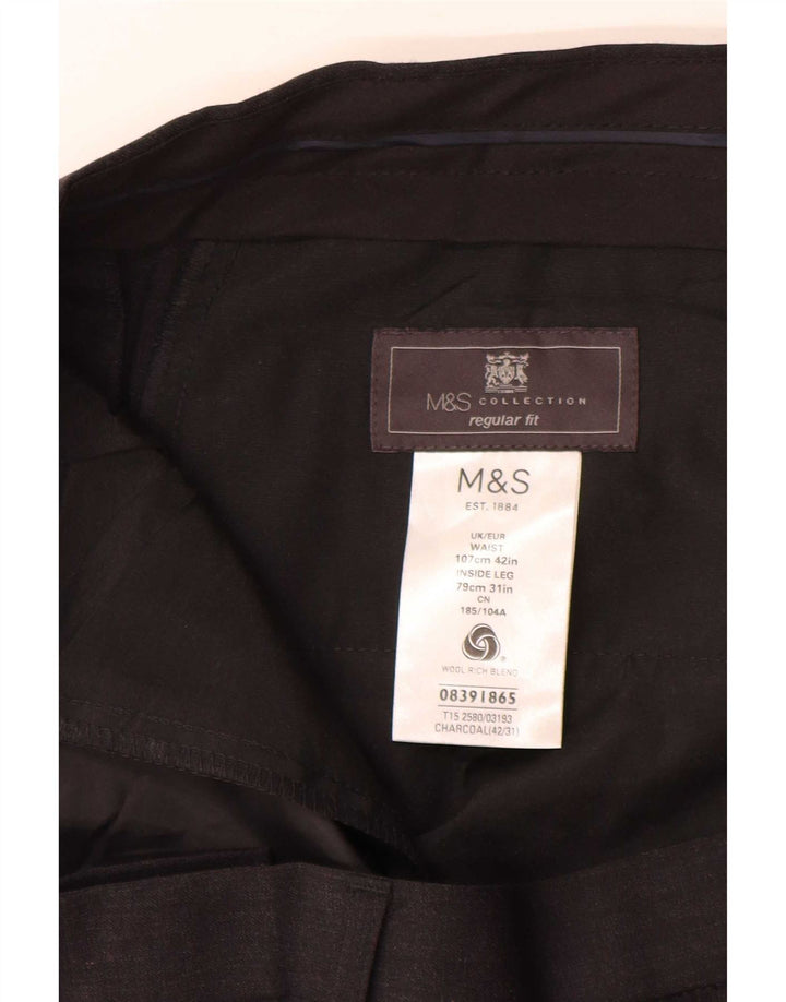Marks & Spencer Pantalón de traje de corte regular para hombre W42 L31 Lana gris