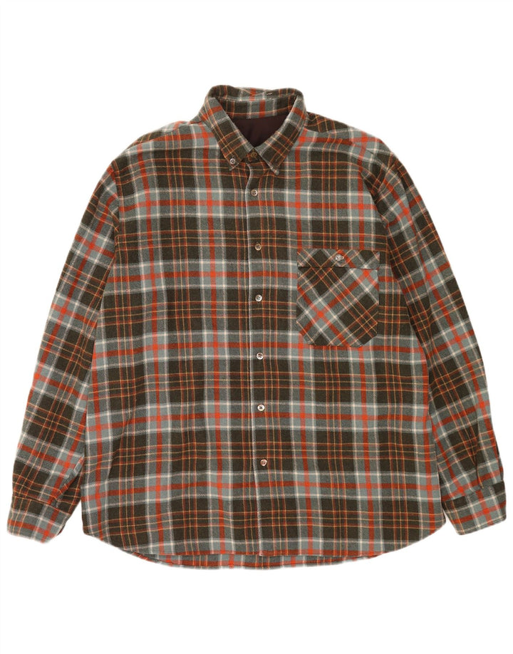 Vintage hombres leñador franela camisa XL Khaki Check