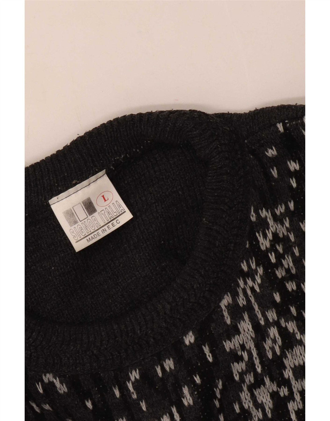 Vintage hombres gráfico barco cuello jumper suéter grande gris