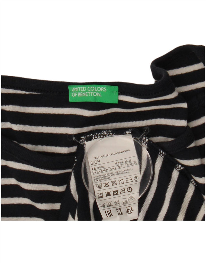 BENETTON Top para mujer manga 3/4 UK 10 Small Algodón a rayas azul marino