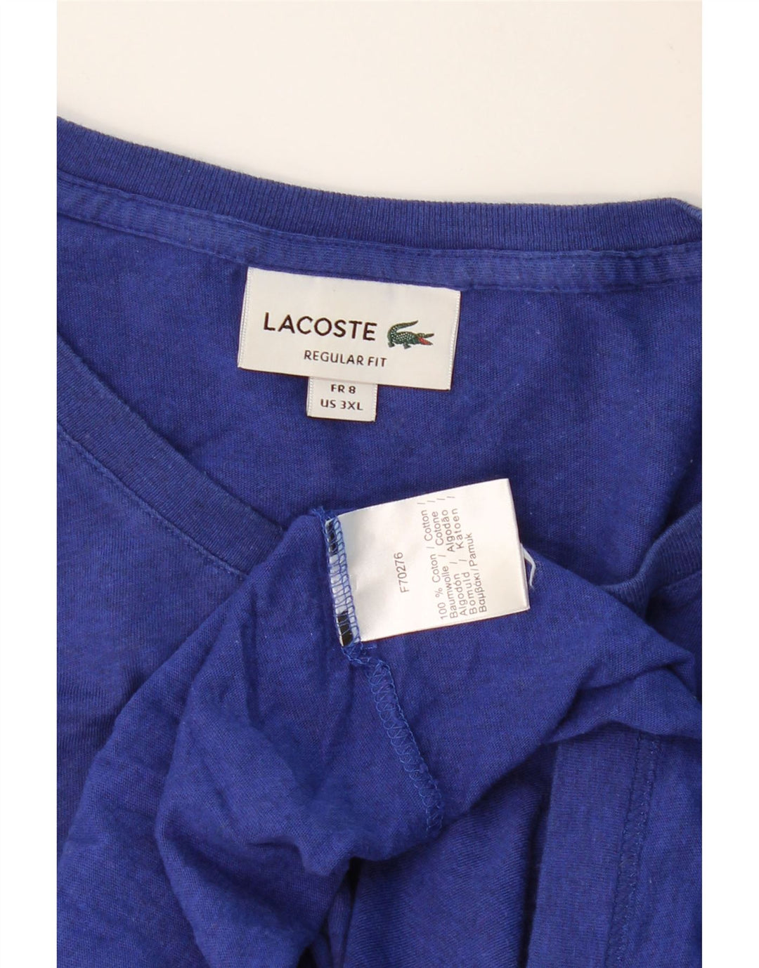 LACOSTE Camiseta Regular Fit para Hombre Talla Superior 8 3XL Algodón Azul
