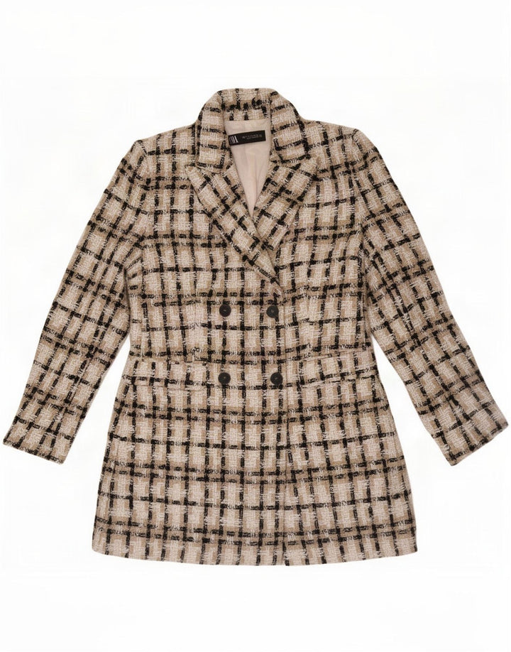 Zara Chaqueta Blazer De Doble Botonadura Para Mujer Reino Unido 42 Acrílico A Cuadros Beige Medio
