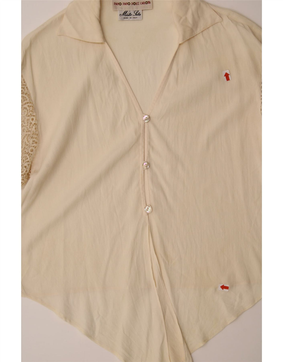 VINTAGE Womens 3/4 Sleeve Shirt Blouse IT 44 Medium Off White Acetate Vintage Vintage and Second-Hand Vintage from Messina Hembry 