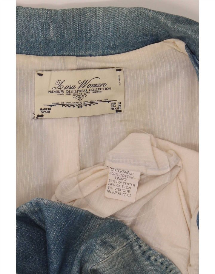 Zara Mujer Chaqueta Americana Vaquera De 2 Botones UK 42 Poliéster Azul Medio