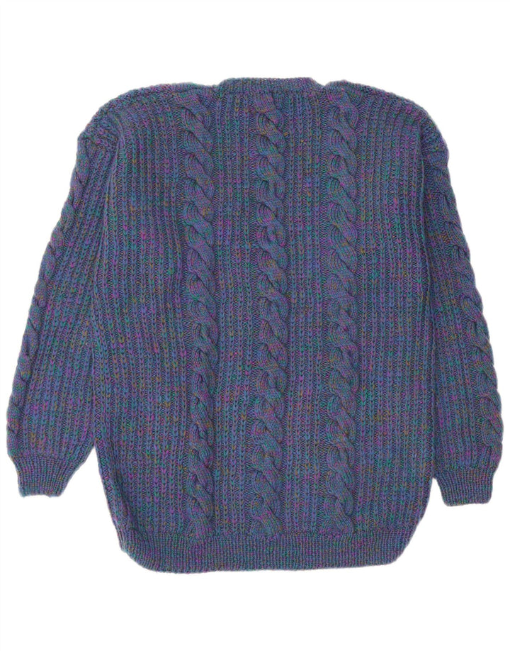 VINTAGE Mujer V-Cuello Jumper Suéter Reino Unido 14 Grande Azul Marino Flecked