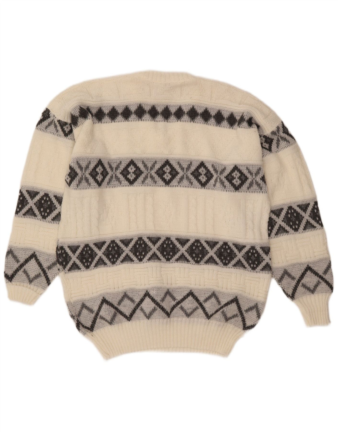 VINTAGE Hombres V-Cuello Jumper Suéter Grande Off White Fair Isle