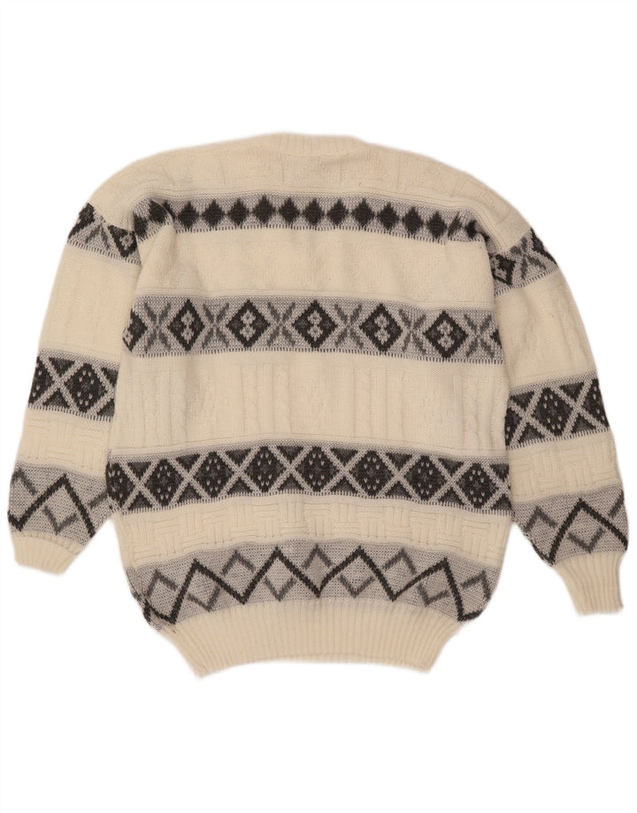 VINTAGE Hombres V-Cuello Jumper Suéter Grande Off White Fair Isle