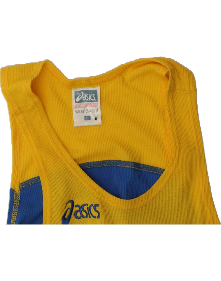 ASICS Womens Graphic Vest Top UK 18 XL Yellow Colourblock Polyester Vintage Asics and Second-Hand Asics from Messina Hembry 