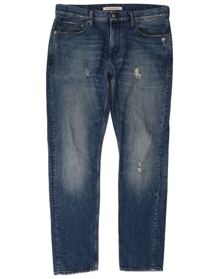 Calvin Klein Jeans ajustados desgastados para hombre W34 L32 Azul