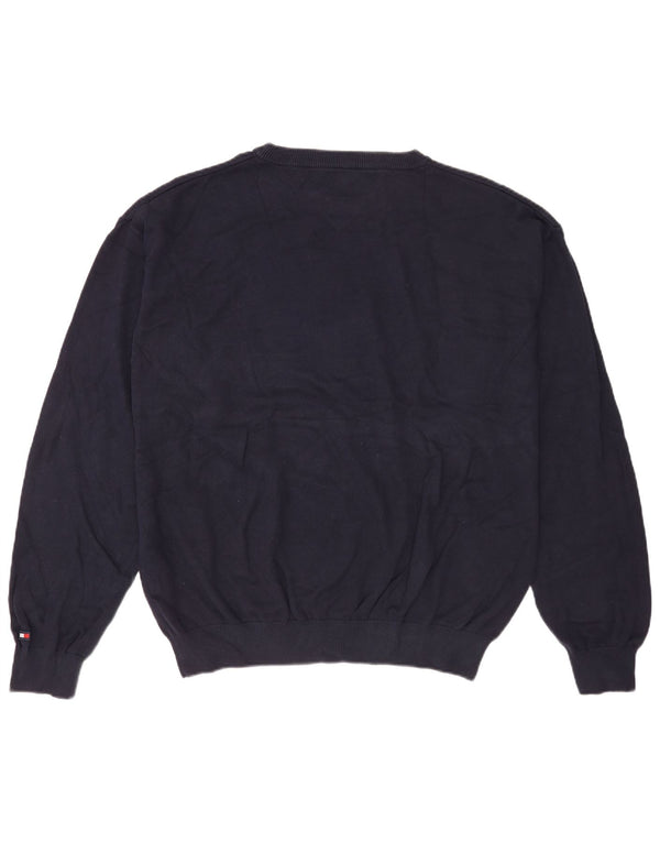Tommy Hilfiger Jersey de cuello redondo para hombre, talla 2XL, algodón azul marino