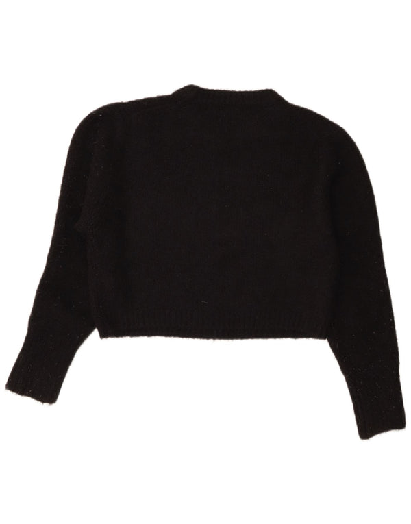 Zara Mujer Crop Crew Neck Jumper Sweater UK 40 Medium Negro Acrílico