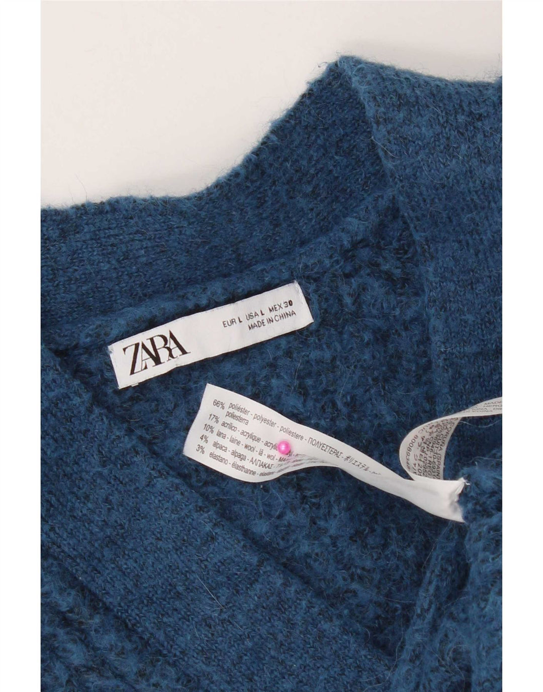 Zara Mujer Crop Suéter Cárdigan Extragrande UK 46 Grande Poliéster Azul