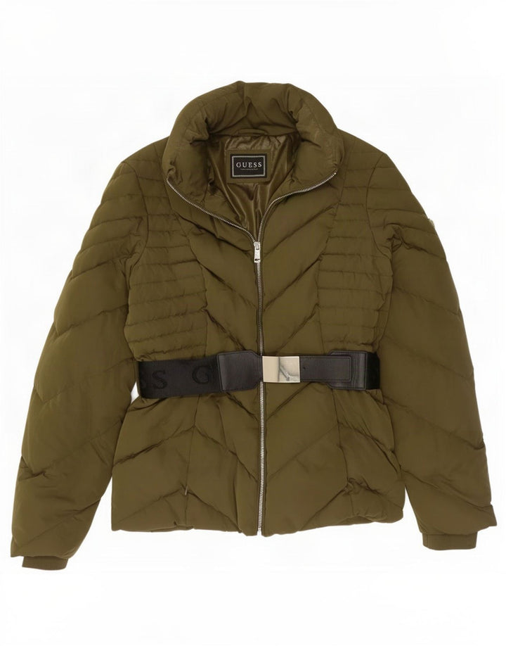 Guess Chaqueta acolchada gráfica para mujer UK 12 Poliéster caqui mediano