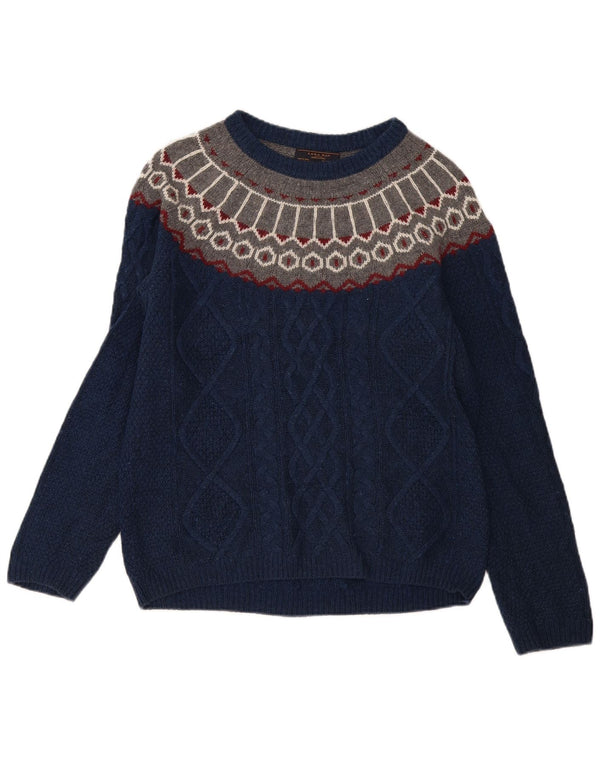 Zara Hombre Jersey Con Cuello Barco Jersey Medio Azul Marino Fair Isle