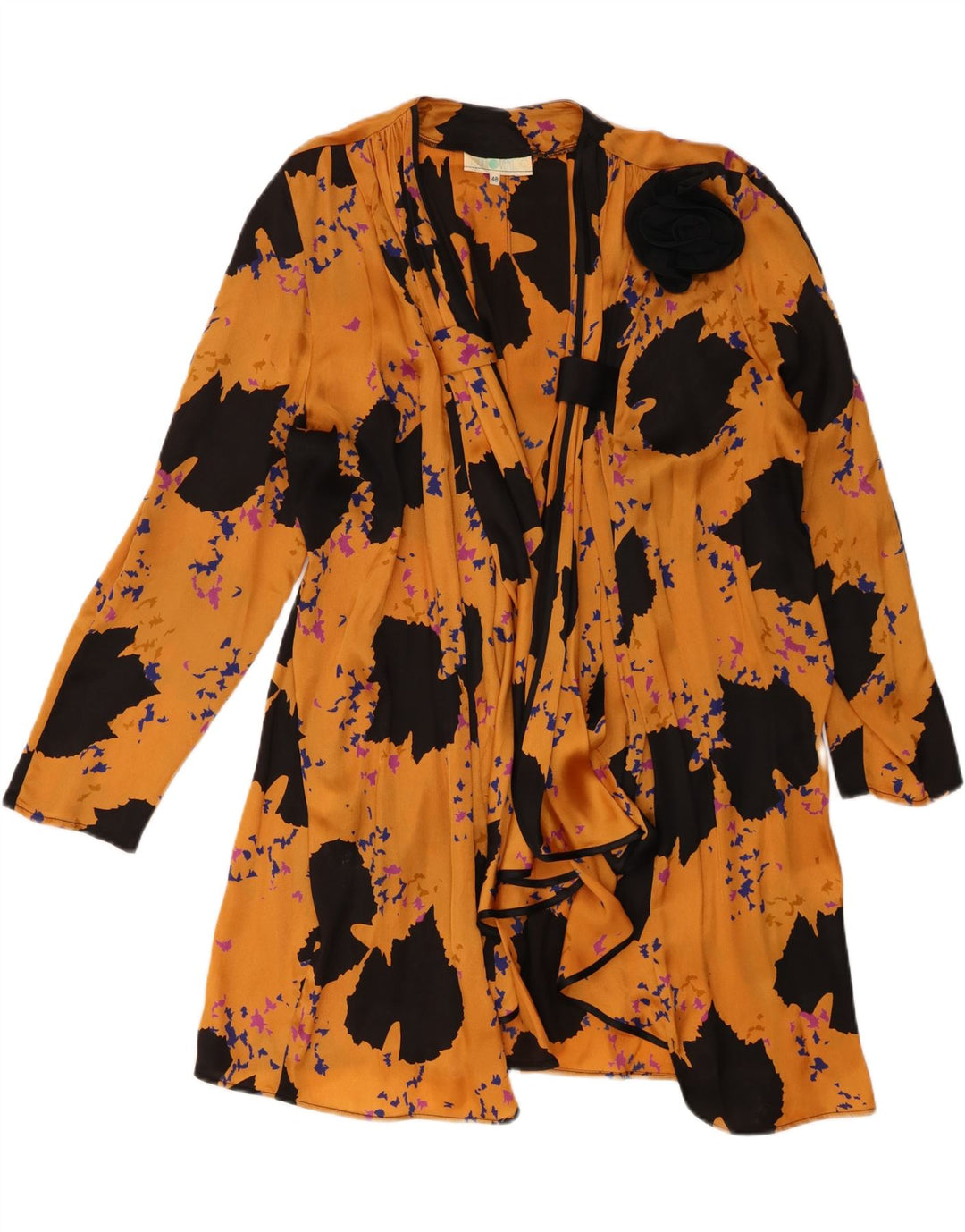 Vintage mujer patrón abstracto Cardigan Top IT 48 XL poliéster amarillo