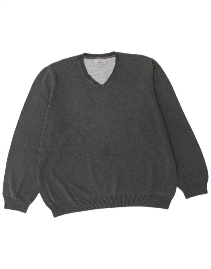 Marks & Spencer - Jersey para hombre con cuello en V y corte regular, talla 2XL, algodón gris