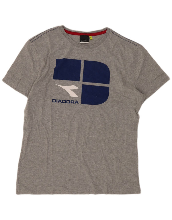 Diadora Hombre Camiseta Gráfica Top Grande Gris Algodón