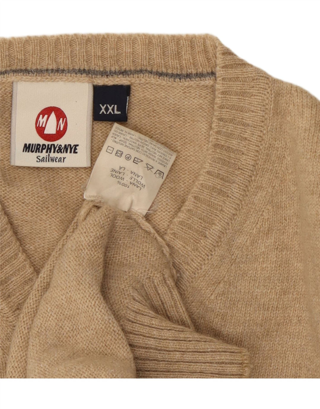 Murphy & Nye Jersey con cuello en V para hombre, talla 2XL, lana beige