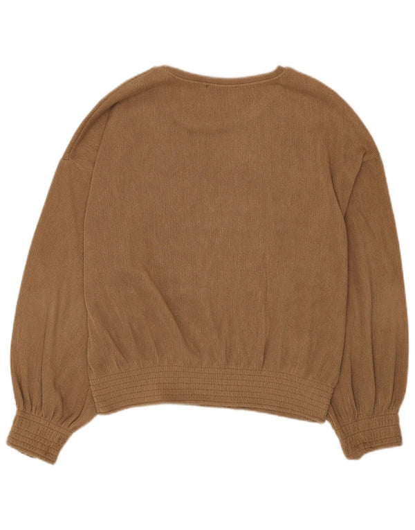 Zara Mujer Blusa Manga Larga Top UK 44 Poliéster Beige Medio