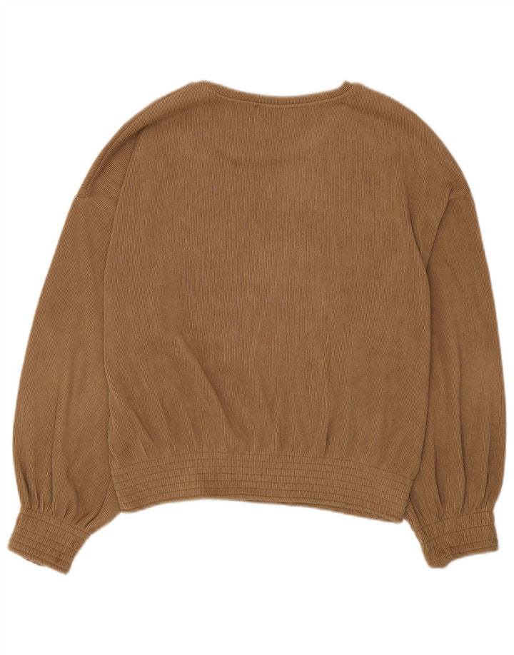 Zara Mujer Blusa Manga Larga Top UK 44 Poliéster Beige Medio